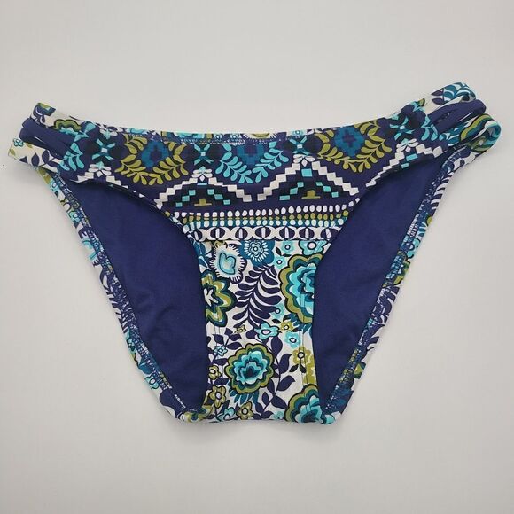 Blue and Green Floral Pattern Bikini Bottoms - Picture 1 of 4